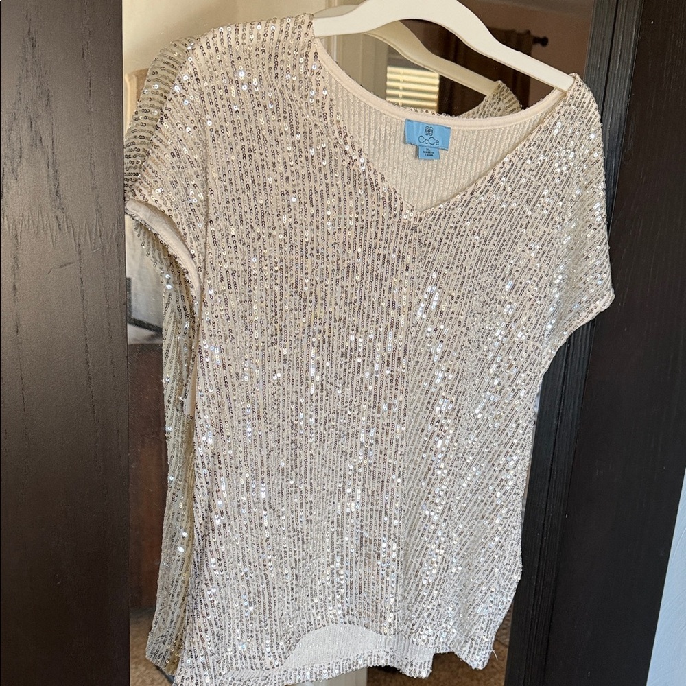 CeCe Ivory Sequin Knit Top